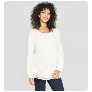 Isabel Maternity Babydoll Ecru Lace Long Sleeve Blouse Women's Sz XL